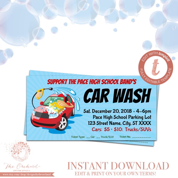 Car Wash Ticket / Fundraiser Church School Community Sports Team Booster Club Poster Invitation Event Ticket / Car Washing Stub Carwash Il_570xn