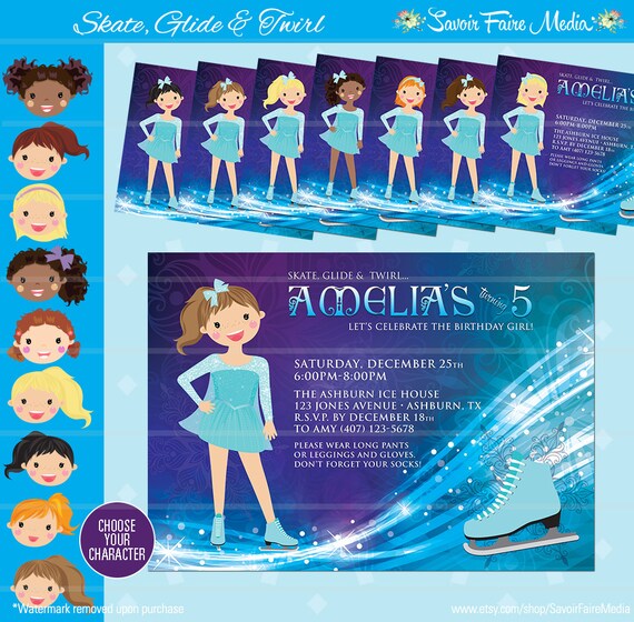 Ice Skating Party Invitation - Figure Skating Invitation - Iceskating printable - Skating Birthday Party - Girl Birthday Invitation - Frozen Il_570xn
