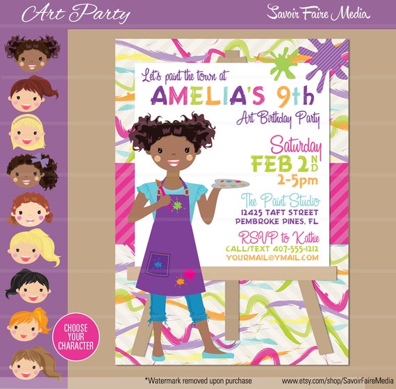 Art Party Invitation - Painting Birthday Invitation - Artist printable - Craft Birthday Party - Girl Birthday Invitation - Paint Splatter Il_570xn