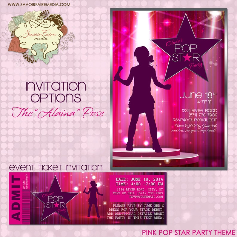 Pop Star Party Invitation / DIY Printable Party Invitation / Etsy
