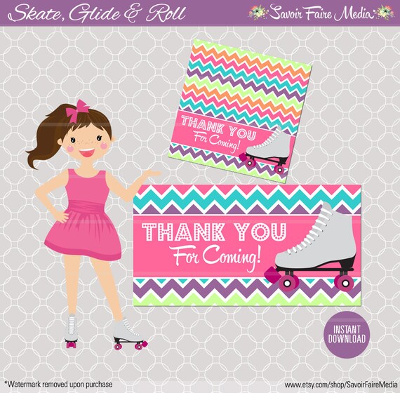 Instant Download! Roller Skating Folded Favor Bag Topper - Skating Invitation - Roller Blading printable - Skating Birthday Party Il_570xn