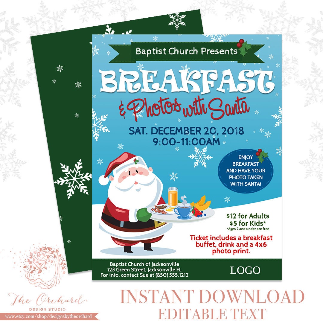 Christmas Break Poster For Kids 2022 Breakfast With Santa Flyer / Photos With Santa Clause Poster / | Etsy  Australia
