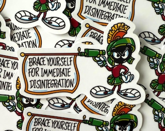 Marvin the Martian Sticker – “Brace Yourself” Vinyl Decal, Funny Retro Sci-Fi Cartoon