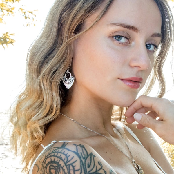 Boho Silver Drop Earrings-Bohemian Style Earrings for Her-Hippie Earrings-Tribal Earrings-Stylish Earrings-Best Seller Earrings-Cowgirl Gift
