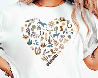 Western Cowgirl Tshirt Heart-Country Tshirt-Horse Lover Tee-Trendy Cowgirl Graphic Tee-Horse Lover Gift-Country Girl Shirt-Texas Tee for Her