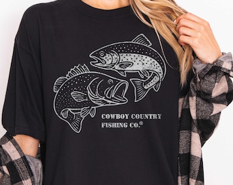 Fishing Shirt, Vintage Trout Graphic Tee, Outdoors Fisherman Shirt, Comfort Colors® Cowboy Top