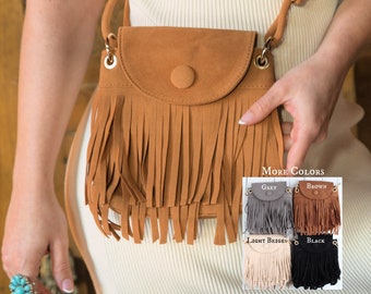Vegan Suede Fringe Crossbody Bag: Western Style Mini Purse