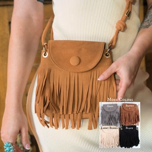 Western-Ledertaschen- Mini-Wildleder-Umhängetasche-Kleine vegane Leder-Fransentasche-Süße Western-Crossbody-Handytasche-Cowgirl-Geschenke für Sie-