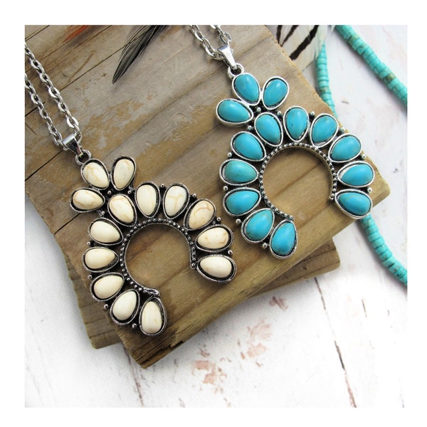 Long Western Pendant Necklace-Punchy White Turquoise Necklace-Bohemian Style Necklace-Western Gifts-Cowgirl Necklace-Navajo Style Necklace