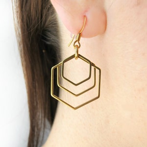 Hexagon Earrings Gold-Minimalist Earrings-Hexagon Earrings Hoops-Hexagon Earrings Silver-Fashion Earrings for Women-Geometric Earring Gold