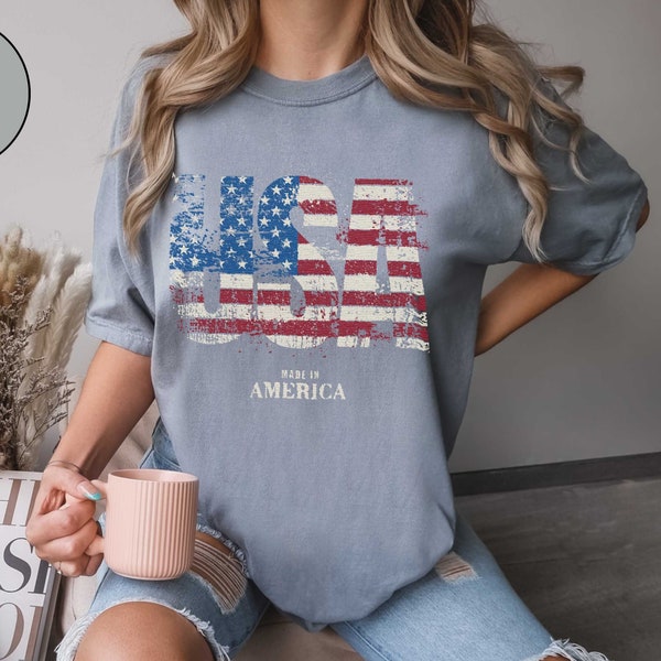 American Vintage Style TShirt-Retro Inspired Classic USA Tee Shirt-Patriotic T-Shirt-USA Shirt Flag Tee-Made in America Retro Tee-Cowgirl