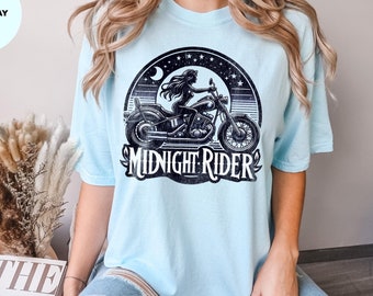 Vintage Midnight Rider Tee, Retro Midnight Rider T-shirt, Midnight Rider Graphic Tee, Comfort Colors, Retro Motorcycle Tee, Biker Girl Tee