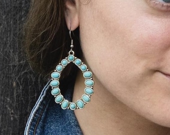 Western Turquoise Howlite Hoop Earrings: Silver Cowgirl Jewelry