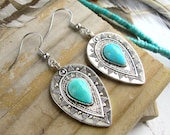 Boho Chic Earrings-Bohemian Turquoise and Silver Earrings-Boho Earrings Turquoise-Gifts for Her-Women 39 s Dangle Earrings-Hippie Earrings