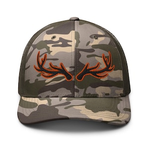Camo Trucker Hat: 3D Deer Antler Embroidery, Adjustable Hunting Cap