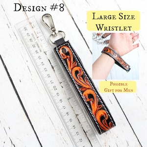 Tooled Leather Key Clip-Western Leather Keychain Wristlet-Personalized Key Fob-Cowgirl Car Key Wristlet-Western Key Strap-Wrist Keychain image 10