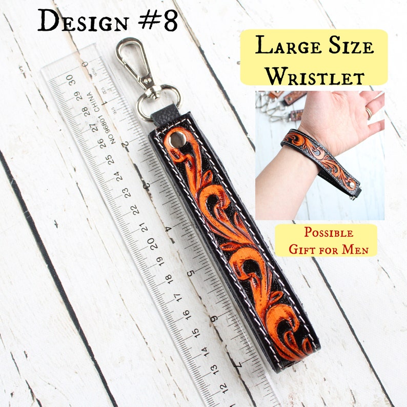 Tooled Leather Key Clip-Western Leather Keychain Wristlet-Personalized Key Fob-Cowgirl Car Key Wristlet-Western Key Strap-Wrist Keychain image 10