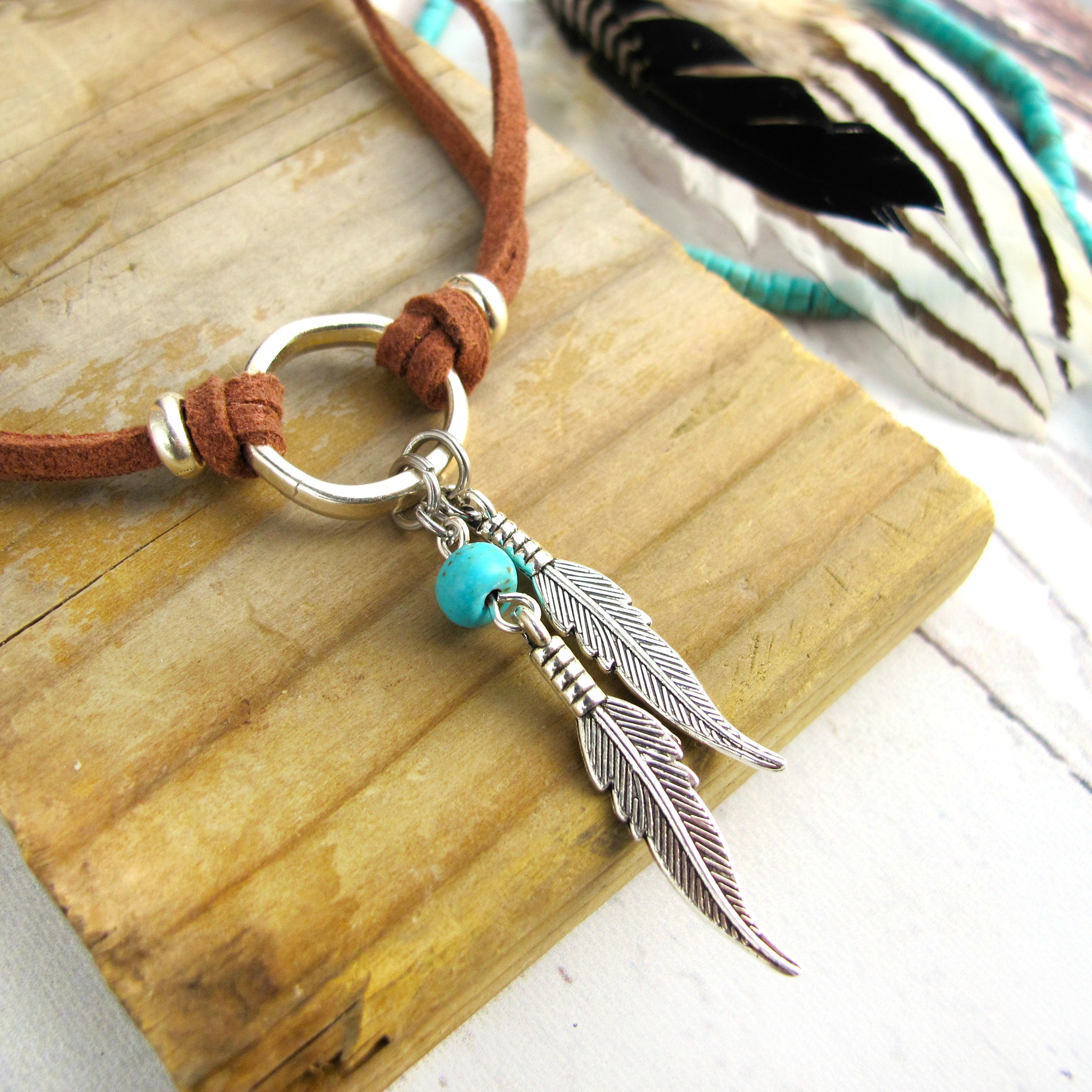 Dropship 6 PCS Suede Leather Chokers For Women Boho Necklaces Chokers  Feather Turquoise Adjustable Handmade Necklaces Boho Choker Native American  For Women to Sell Online at a Lower Price