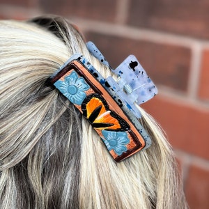 Handbemalte Schmetterling Haarspange aus Leder: Western Cowgirl Haarspange