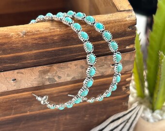 Faux Turquoise Hoop Earrings: Western Cowgirl Studded Jewelry