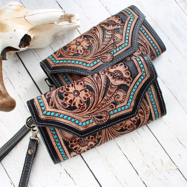 Western Swing Hand-Tooled Wristlet Wallet main image 0
