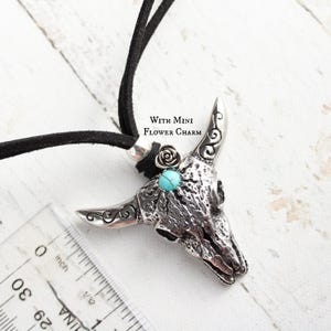 Cow Skull Necklace: Stainless Steel Pendant, Turquoise, Faux Suede Cord image 5
