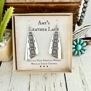 Western Tooled Silver Earrings-Western Silver Stamped Earrings-Rodeo Earrings-Cowgirl Earrings-Cowgirl Gifts-Western Stocking Stuffers