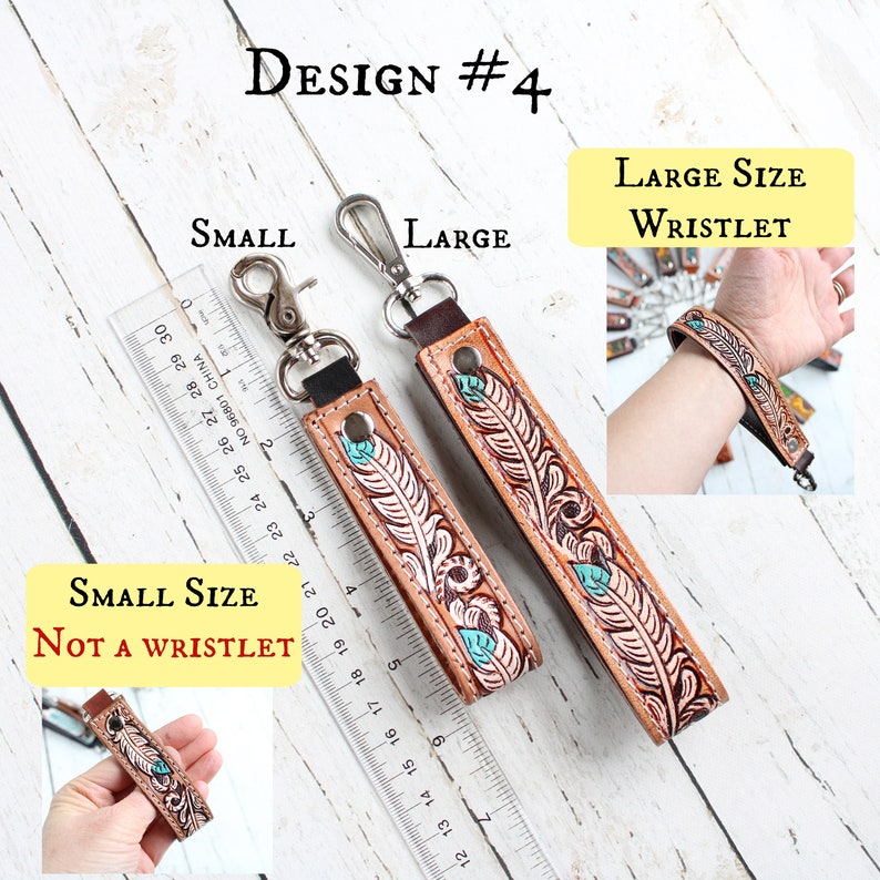 Tooled Leather Key Clip-Western Leather Keychain Wristlet-Personalized Key Fob-Cowgirl Car Key Wristlet-Western Key Strap-Wrist Keychain image 6