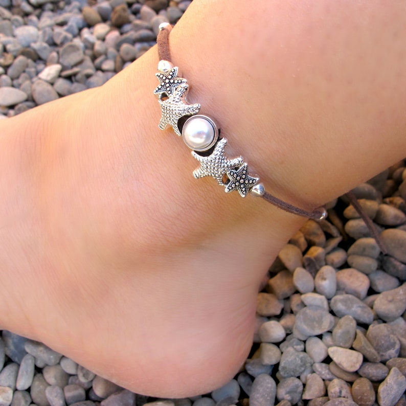 Beach Jewelry AnkletStarfish AnkletPearl Leather Etsy