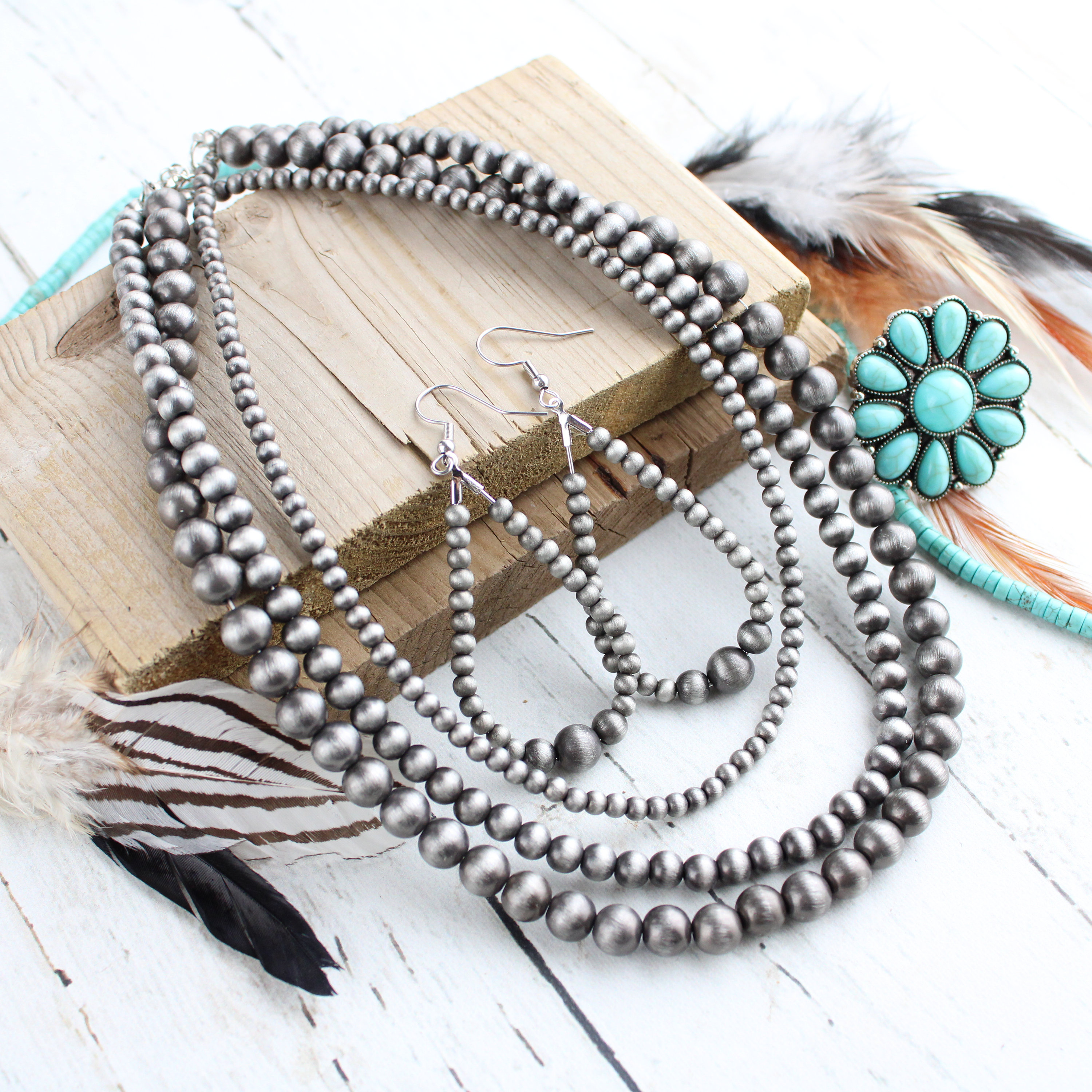 Faux Navajo Pearl Choker Necklace-western Silver Beaded