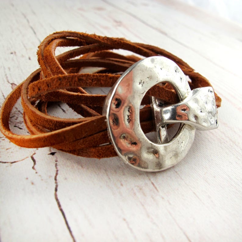 Leather Bracelet with Chunky Silver ClaspWomens Leather Wrap Etsy
