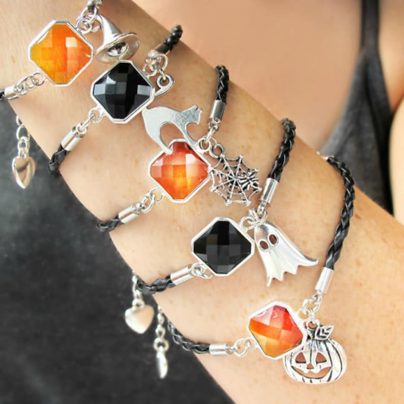 Halloween Jewelry-Halloween Charm Bracelet-Halloween Accessories-Black Cat Bracelet-Ghost Bracelet-Halloween Bracelets for Women-Witch Hat image 6