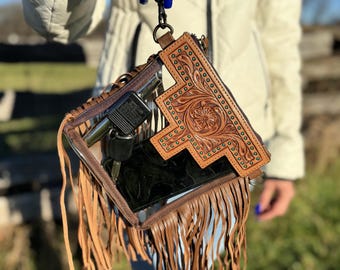 Tooled Leather Western Clear Stadium Purse: Fringe Crossbody Bag