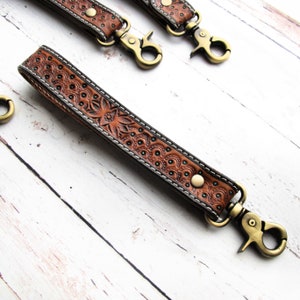 Tooled Leather Wristlet Keychain-Leather Key Fob-Western Leather Keychain-Leather Purse Keychain-Leather Key Strap-Keychain Gifts for Her