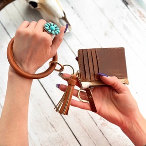 Llavero de pulsera de cuero de cuero genuino-pelo occidental en piel bolsa de moneda-billetera titular de tarjeta de crédito-mini billetera de cuero-regalo occidental de vaquera