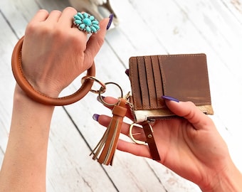 Genuine Cowhide Leather Wristlet Keychain-Western Hair On Hide Coin Pouch-Credit Card Holder Wallet-Mini Leather Wallet-Cowgirl Western Gift