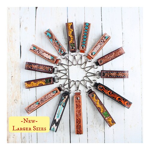 Tooled Leather Keychain Wristlet: Western Key Fob| Wrist Lanyard | Cowgirl Car Accessory |Purse Accessory
