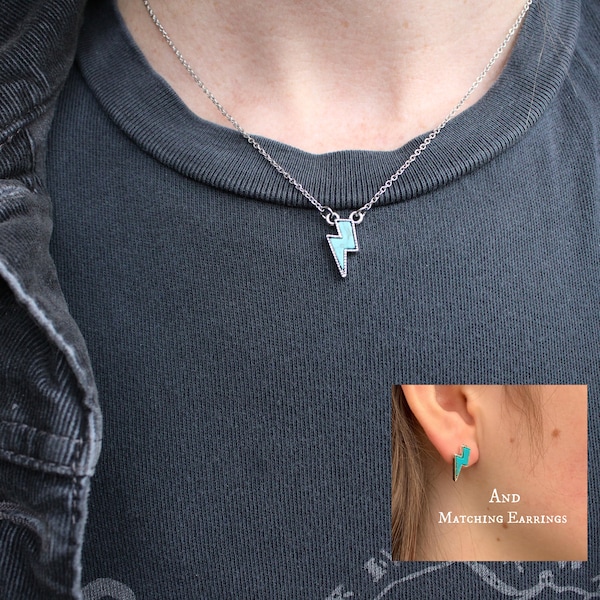 Western Minimalist Lightning Bolt Necklace-Dainty Turquoise Silver Layering Necklace-Simple Everyday Necklace-Western Jewelry-Cowgirl Gifts