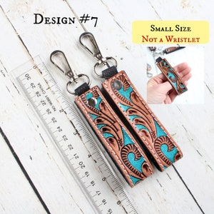 Tooled Leather Key Clip-Western Leather Keychain Wristlet-Personalized Key Fob-Cowgirl Car Key Wristlet-Western Key Strap-Wrist Keychain image 9