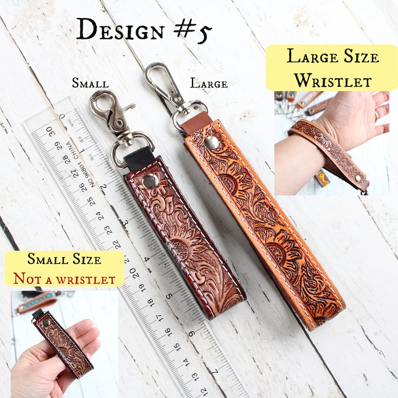 Tooled Leather Key Clip-Western Leather Keychain Wristlet-Personalized Key Fob-Cowgirl Car Key Wristlet-Western Key Strap-Wrist Keychain image 7