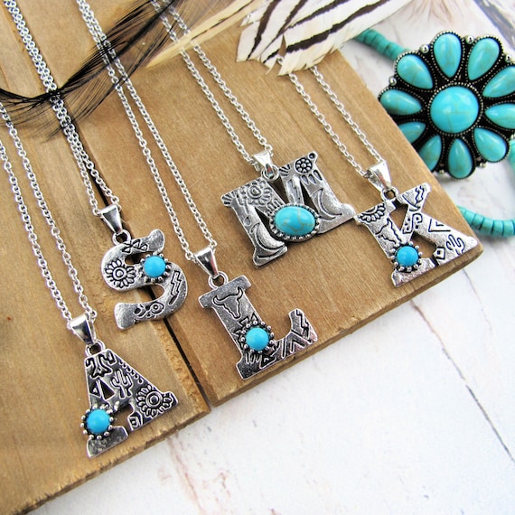 Turquoise Initial Necklace Turquoise Initial Necklace