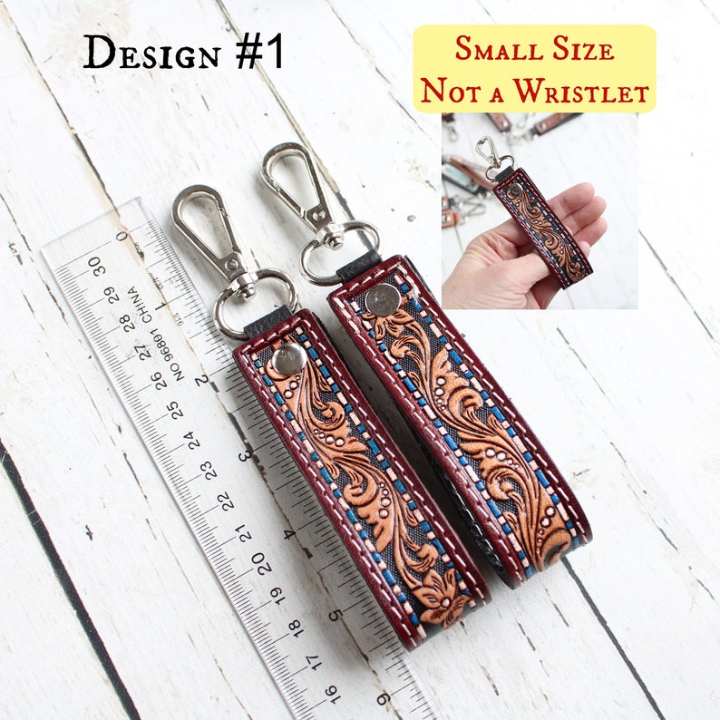 Tooled Leather Key Clip-Western Leather Keychain Wristlet-Personalized Key Fob-Cowgirl Car Key Wristlet-Western Key Strap-Wrist Keychain image 3