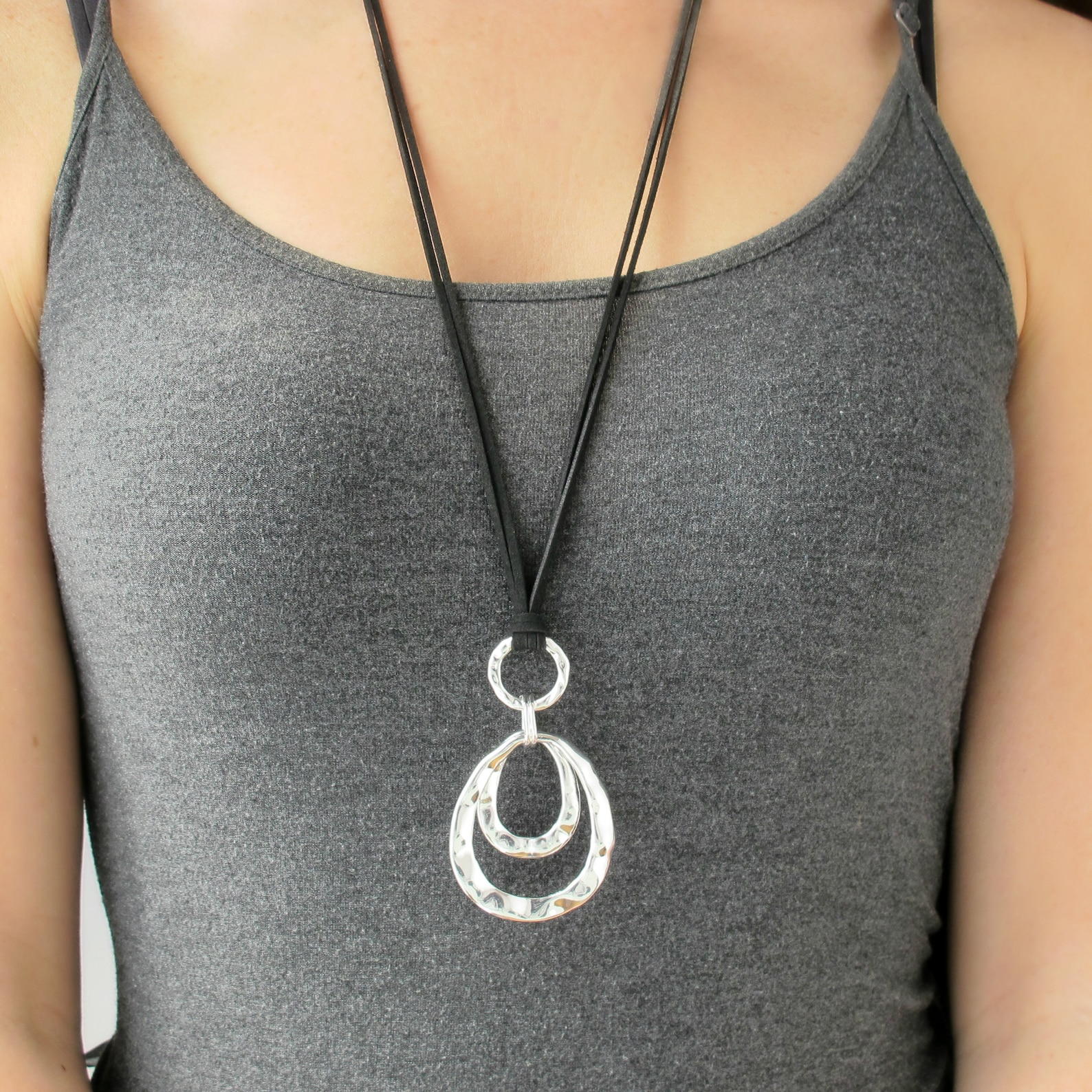 Long Necklace With Silver Rings Pendantboho Necklace for Etsy