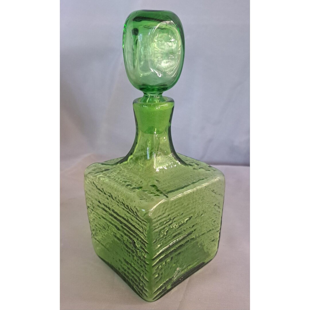 Vintage Blenko 1962 Green Strata Block Glass Decanter #6224S - Etsy