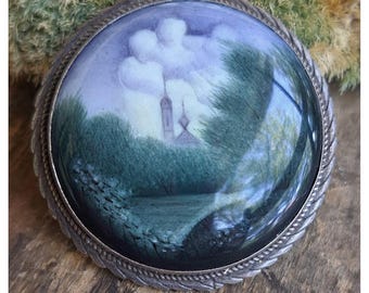 Vintage Russian Sterling Hand Painted Brooch