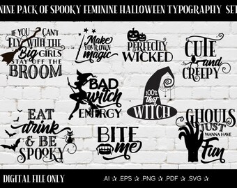 Spooky Feminine Halloween Typography SVG Bundle (Digital Download)