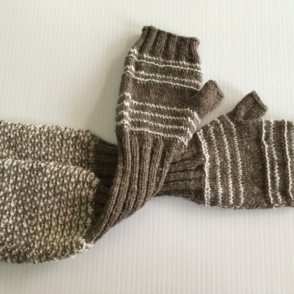 Long cuff fingerless mitts. Pure sheep's wool.  Minnesota wool. Hand spun. Hand knit