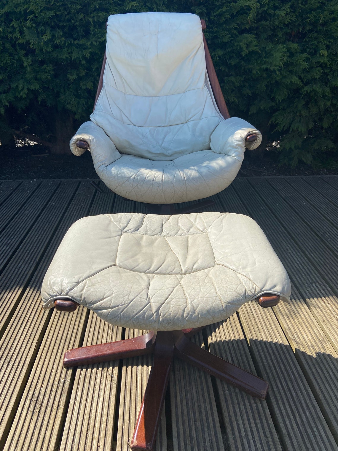 Mid-Century Gote Mobler White Leather Swivel Reclining Chair | Etsy