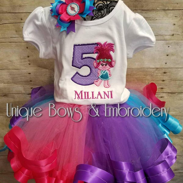 Trolls Birthday Tutu Set  ~ princess poppy Personalized Birthday Outfit ~ Personalized Birthday Tutu Set.~ trolls birthday shirt