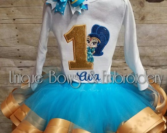 Shimmer and shine Inspired Birthday Outfit Set ~ shimmer and shine Birthday shirt or tutu ~ Personalized Birthday Outfit- shimmer and shine